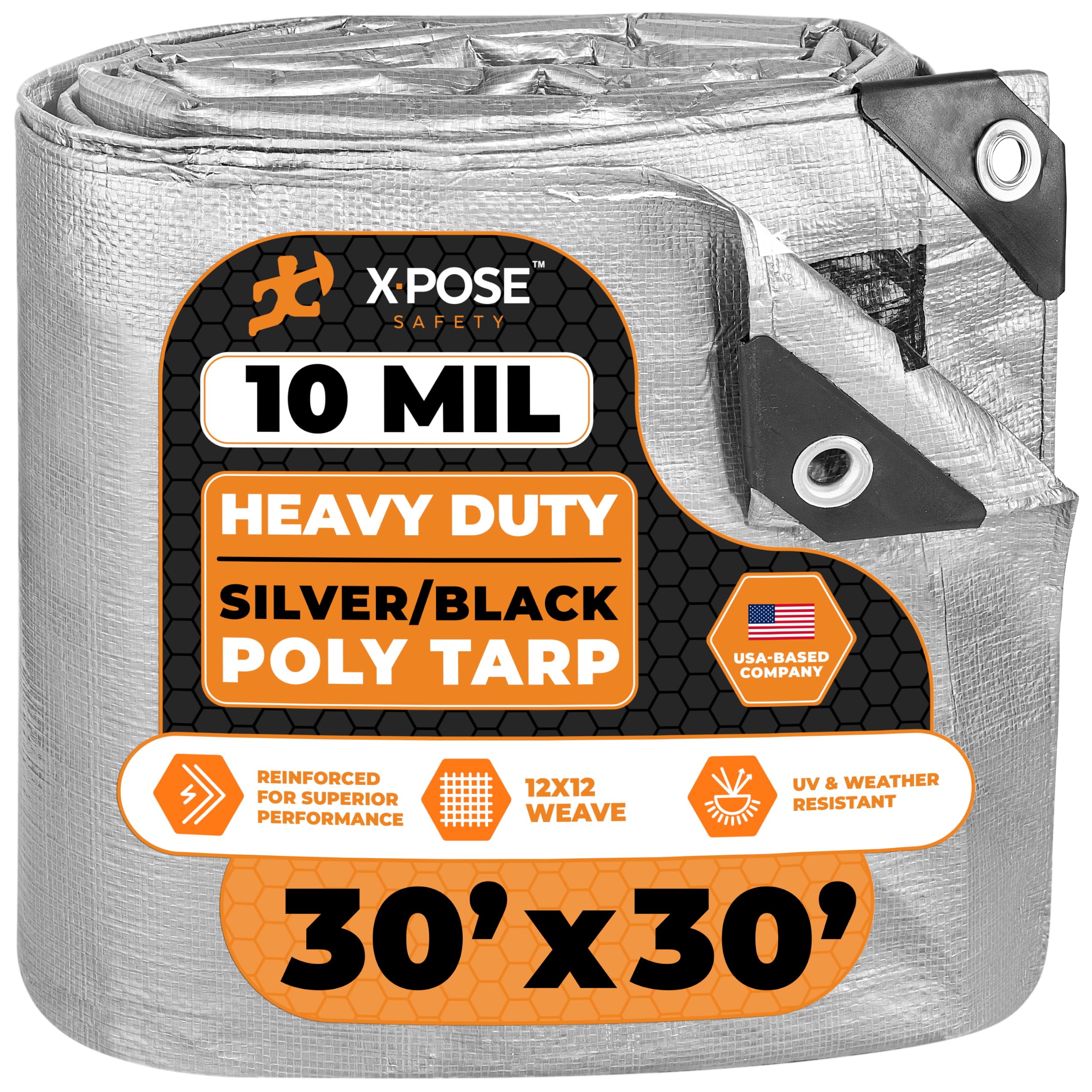 Heavy Duty Poly Tarp - 30' x 30' - 10 Mil Thick Waterproof, UV